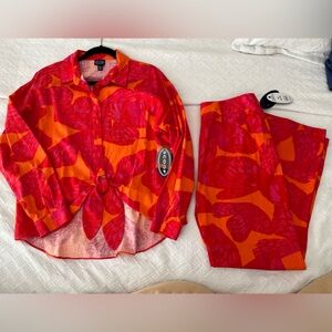 Never Worn SCOOP Pink and Orange Butterfly print Linen pant set
